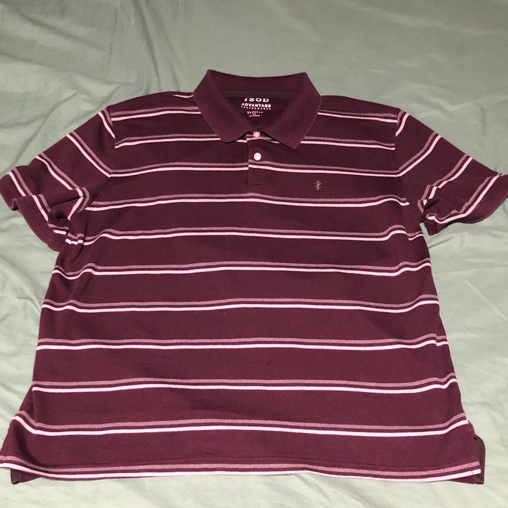 🚚 IZOD Men's Deep Purple & Gray Striped Polo Shirt